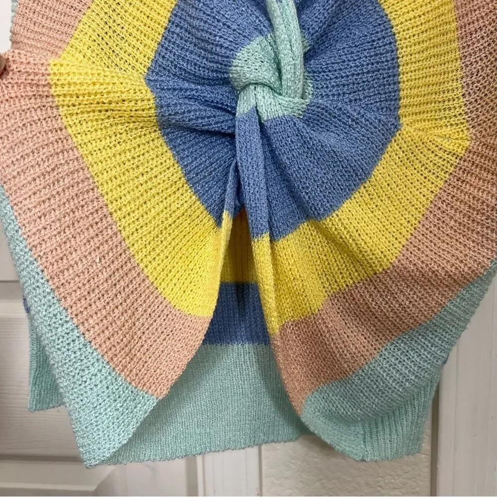 Gilli Sweater Pastel Rainbow Striped Twist Front Drop Shoulder Acrylic Size L